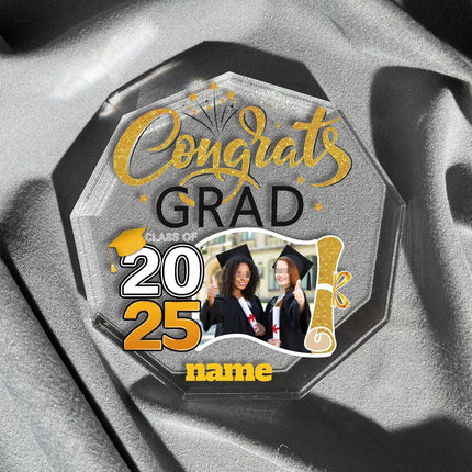 UUBAO Personalized Graduation Gift Class of 2025 Desk Paperweight Farewell Memorial Decorative Signs Plaques with Photo (Yellow)