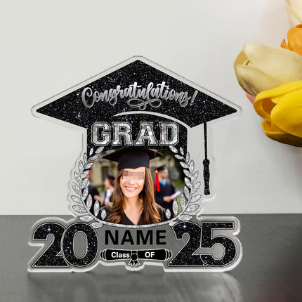 UUBAO Customized Graduation Plaque with Photo Crystal Desktop Keepsake Gift (Black and Silver)