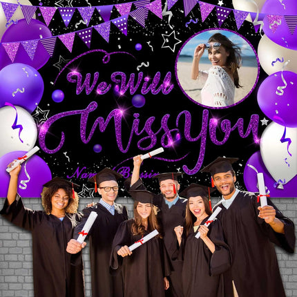 UUBAO Custom We Will Miss You Decorations Banner,Farewell Going Away Party Decorations for Anniversary Retirement Graduation Party(Purple)
