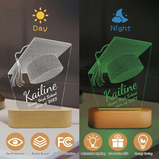 UUBAO Personalized Graduation Lamp Gifts for Her or Him Class of 2025 Custom Name College & Year Congrats Grad 3D Illusion Night Light Decoration for High School Graduation or University (Mortarboard)