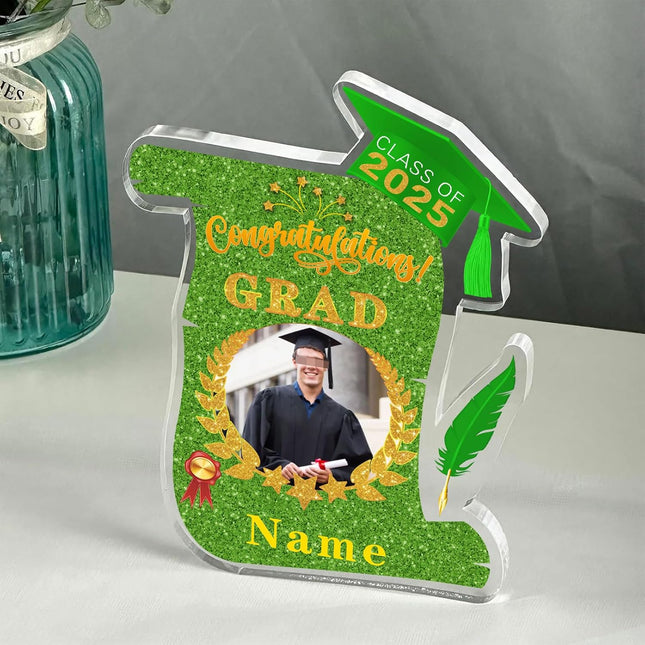 UUBAO Personalized Graduation Gift Class of 2025 Desk Paperweight Farewell Memorial Decorative Signs Plaques with Photo (Light Green)