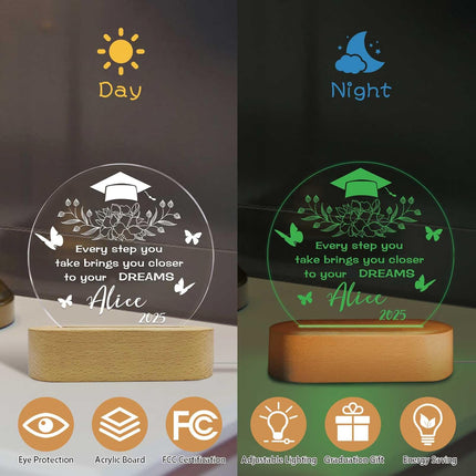 UUBAO Personalized Graduation Lamp Gifts for Her or Him Class of 2025 Custom Name College & Year Congrats Grad 3D Illusion Night Light Decoration for High School Graduation or University (Flower Butterfly)