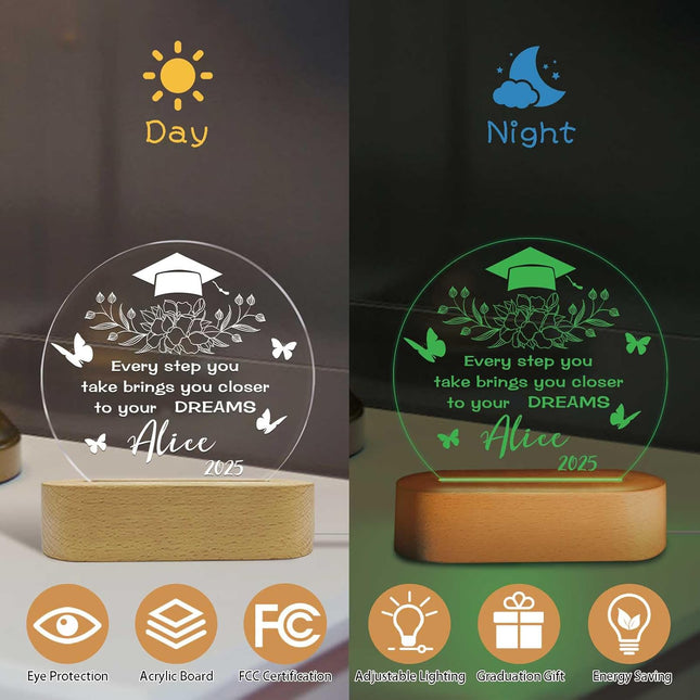 UUBAO Personalized Graduation Lamp Gifts for Her or Him Class of 2025 Custom Name College & Year Congrats Grad 3D Illusion Night Light Decoration for High School Graduation or University (Flower Butterfly)