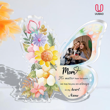 UUBAO Custom Mother‘s Day Personalized Acrylic Plaque with Photos Name Gifts for Mom (Butterfly)
