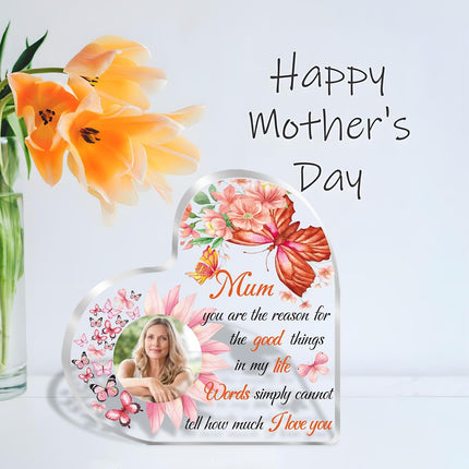 UUBAO Custom Mother’s Day Personalized Acrylic Plaque with Photos Name Gifts for Mom (Flower Heart)