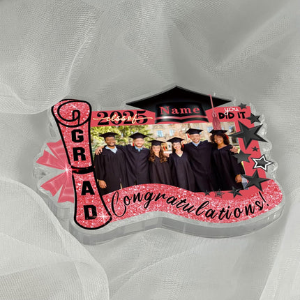 UUBAO Customized Graduation Plaque with Photo Crystal Desktop Keepsake Gift (Pink)