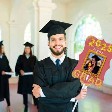 UUBAO Personalized Graduation Double Sided Face Fan Class of 2025 Customized Graduation Head Face Cutout with Handle Fun Photo Prop Supplies(Pink)