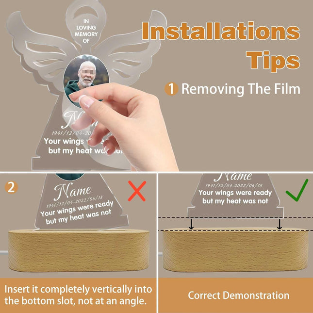 UUBAO Personalized Memorial Gift Photo Night Light Customized Light Up Acrylic Plaque Lamp Sympathy Bereavement Remembrance Gift(Peace Dove)