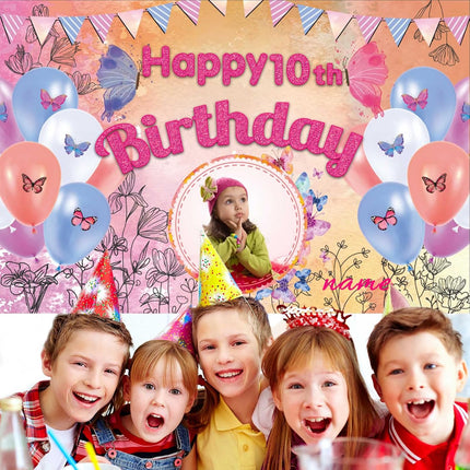 UUBAO Custom Butterfly Birthday Party Decorations Banner Backdrop Decorations Supplies
