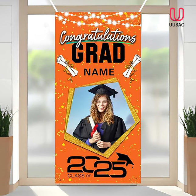 UUBAO Custom Graduation Party Decorations Personalization Banner Class of 2025 Backdrop Door Cover (Orange)