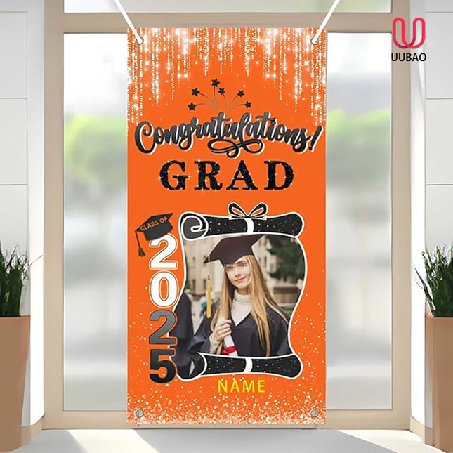 UUBAO Custom Graduation Party Decorations Personalization Banner Class of 2025 Backdrop Door Cover (Orange)