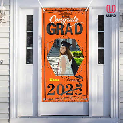 UUBAO Custom Graduation Party Decorations Personalization Banner Class of 2025 Backdrop Door Cover (Orange)
