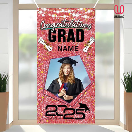 UUBAO Custom Graduation Party Decorations Personalization Banner Class of 2025 Backdrop Door Cover (Pink)