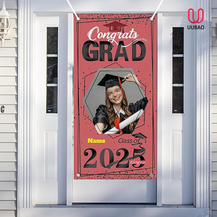 UUBAO Custom Graduation Party Decorations Personalization Banner Class of 2025 Backdrop Door Cover (Pink)