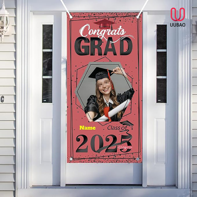 UUBAO Custom Graduation Party Decorations Personalization Banner Class of 2025 Backdrop Door Cover (Pink)