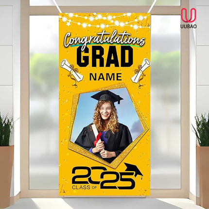 UUBAO Custom Graduation Party Decorations Personalization Banner Class of 2025 Backdrop Door Cover (Yellow)