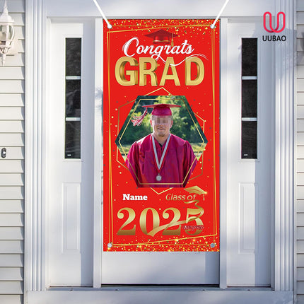 UUBAO Custom Graduation Party Decorations Personalization Banner Class of 2025 Backdrop Door Cover (Red and Gold)