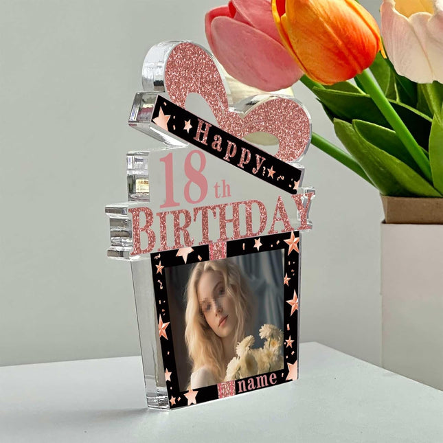 UUBAO Customized Birthday Gift Acrylic Plaque Custom Picture Crystal Desktop Keepsake Gift Birthday Decorations(Pink)