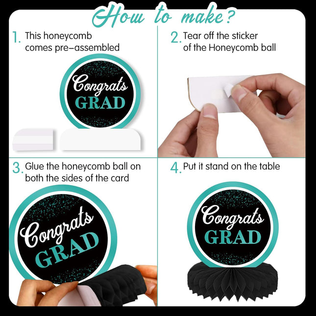 UUBAO 9 PCS Custom Graduation Party Honeycomb Centerpieces Class of 2025 Congrats Grad Decorations Congratulate Graduation Table Toppers for Graduation Party Favor Supplies (Peacock Blue)