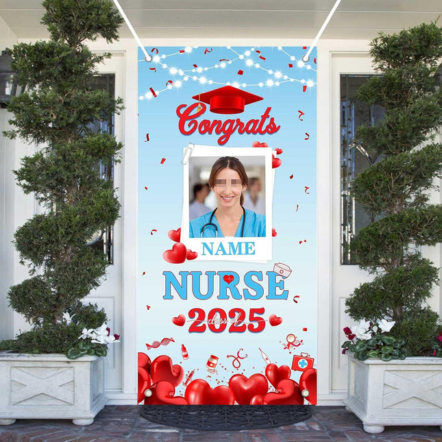 UUBAO Custom Nurse/Medical students Graduation Party Decorations Class of 2025  Front Door Porch Sign Backdrop Banner