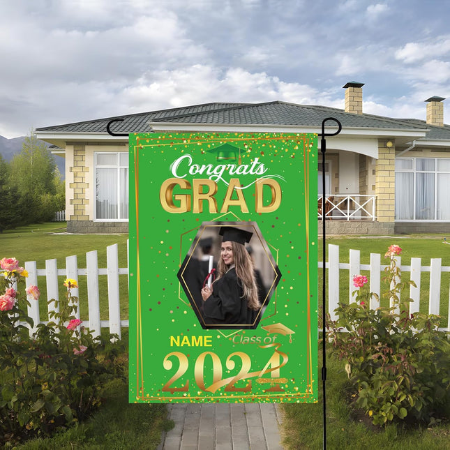 UUBAO Custom Graduation Garden Flag with Photo Class of 2025 Congrats Grad Double Sided Yard Flag Decorative Gifts (Light Green)