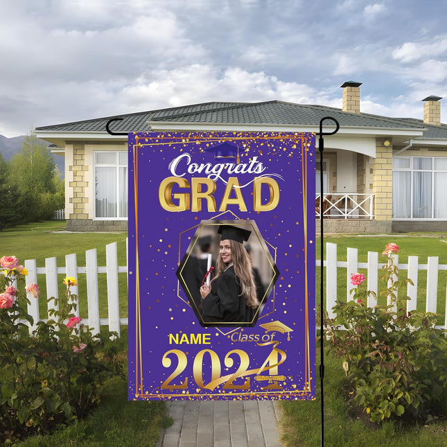 UUBAO Custom Graduation Garden Flag with Photo Class of 2025 Congrats Grad Double Sided Yard Flag Decorative Gifts (Purple)