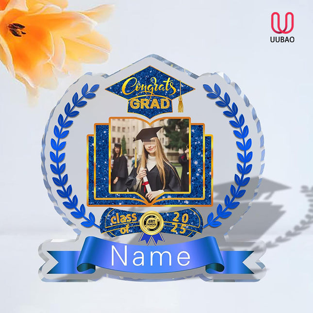 UUBAO Customized Graduation Plaque with Single Picture Custom Picture 2025 Congrats Grad Crystal Desktop Farewell Keepsake Gift (Blue and Gold)