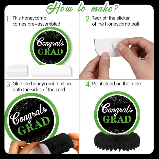 UUBAO 9 PCS Custom Graduation Party Honeycomb Centerpieces Class of 2025 Congrats Grad Decorations Congratulate Graduation Table Toppers for Graduation Party Favor Supplies (Light Green)