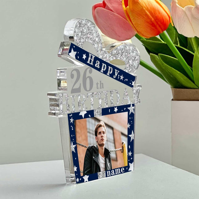 UUBAO Customized Birthday Gift Acrylic Plaque Custom Picture Crystal Desktop Keepsake Gift Birthday Decorations(Blue)