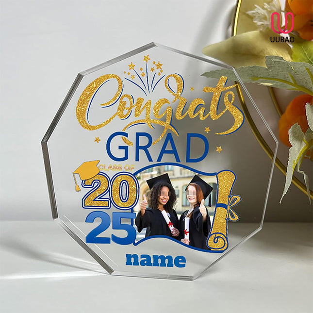 UUBAO Personalized Graduation Gift Class of 2025 Desk Paperweight Farewell Memorial Decorative Signs Plaques with Photo (Blue and Gold)
