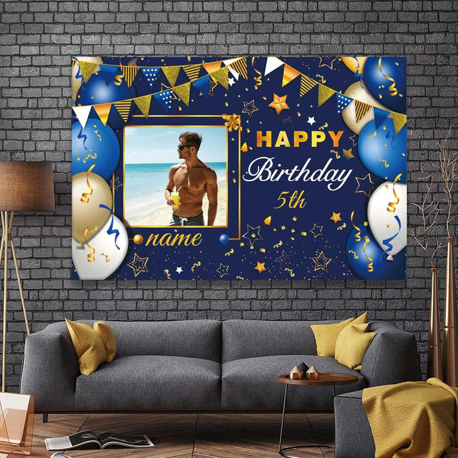 UUBAO Custom Navy Blue and Gold Happy Birthday Sign Birthday Party Decorations Supplies