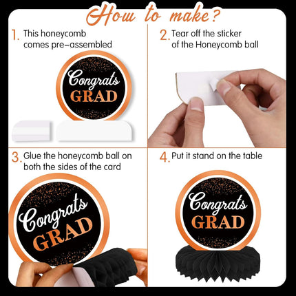 UUBAO 9 PCS Custom Graduation Party Honeycomb Centerpieces Class of 2025 Congrats Grad Decorations Congratulate Graduation Table Toppers for Graduation Party Favor Supplies (Orange)