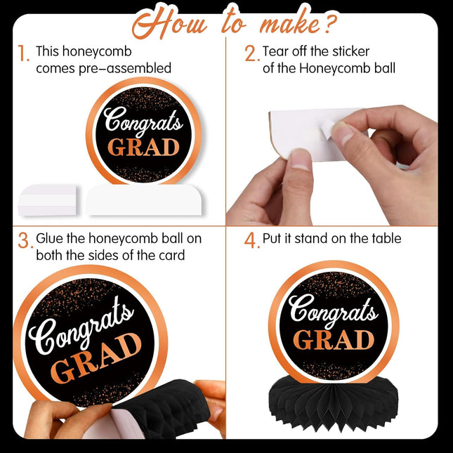 UUBAO 9 PCS Custom Graduation Party Honeycomb Centerpieces Class of 2025 Congrats Grad Decorations Congratulate Graduation Table Toppers for Graduation Party Favor Supplies (Orange)