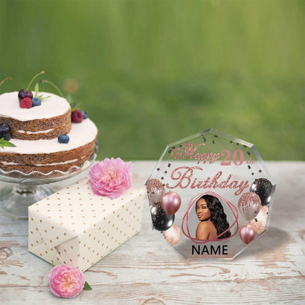 UUBAO Custom Happy Birthday Acrylic Plaque Desktop with Photo Personalized  Birthday Gift Ideas Keepsake Paperweight Sign(Pink)