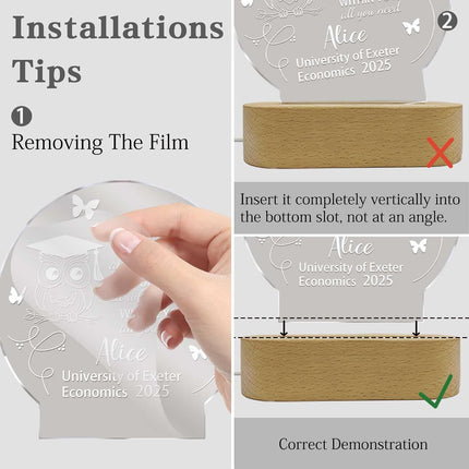 UUBAO Personalized Graduation Lamp Gifts for Her or Him Class of 2025 Custom Name College & Year Congrats Grad 3D Illusion Night Light Decoration for High School Graduation or University (Owl)