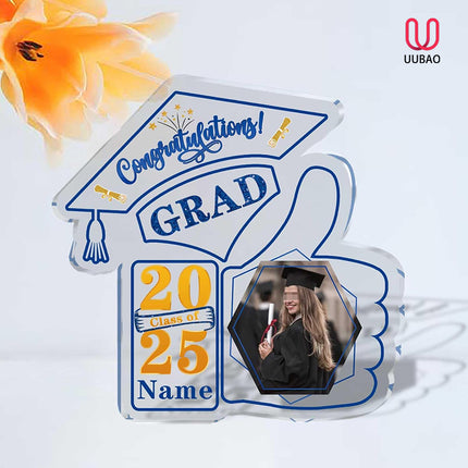 UUBAO Personalized Graduation Decorative Signs Plaques Class of 2024 Desk Paperweight Farewell Memorial Gift with Photo(Blue and Gold)