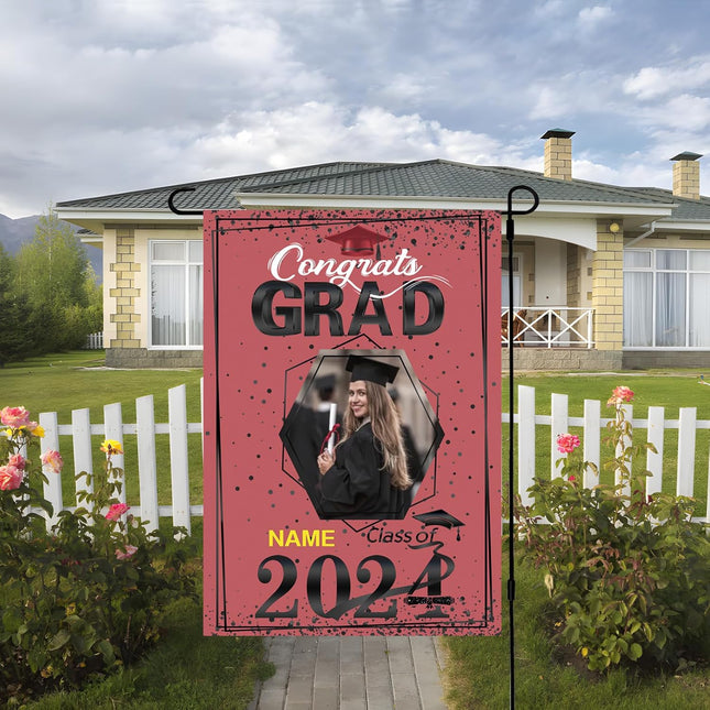 UUBAO Custom Graduation Garden Flag with Photo Class of 2025 Congrats Grad Double Sided Yard Flag Decorative Gifts (Pink)