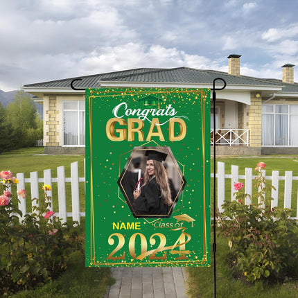UUBAO Custom Graduation Garden Flag with Photo Class of 2025 Congrats Grad Double Sided Yard Flag Decorative Gifts (Dark Green)
