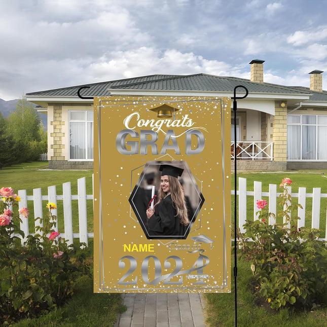 UUBAO Custom Graduation Garden Flag with Photo Class of 2025 Congrats Grad Double Sided Yard Flag Decorative Gifts (Champagne)