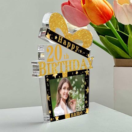 UUBAO Customized Birthday Gift Acrylic Plaque Custom Picture Crystal Desktop Keepsake Gift Birthday Decorations(Yellow)