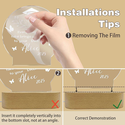 UUBAO Personalized Graduation Lamp Gifts for Her or Him Class of 2025 Custom Name College & Year Congrats Grad 3D Illusion Night Light Decoration for High School Graduation or University (Flower Butterfly)