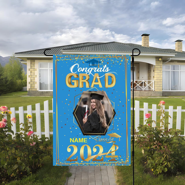 UUBAO Custom Graduation Garden Flag with Photo Class of 2025 Congrats Grad Double Sided Yard Flag Decorative Gifts (Sky Blue)