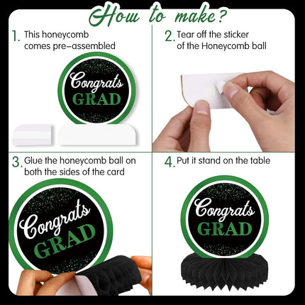 UUBAO 9 PCS Custom Graduation Party Honeycomb Centerpieces Class of 2025 Congrats Grad Decorations Congratulate Graduation Table Toppers for Graduation Party Favor Supplies (Dark Green)