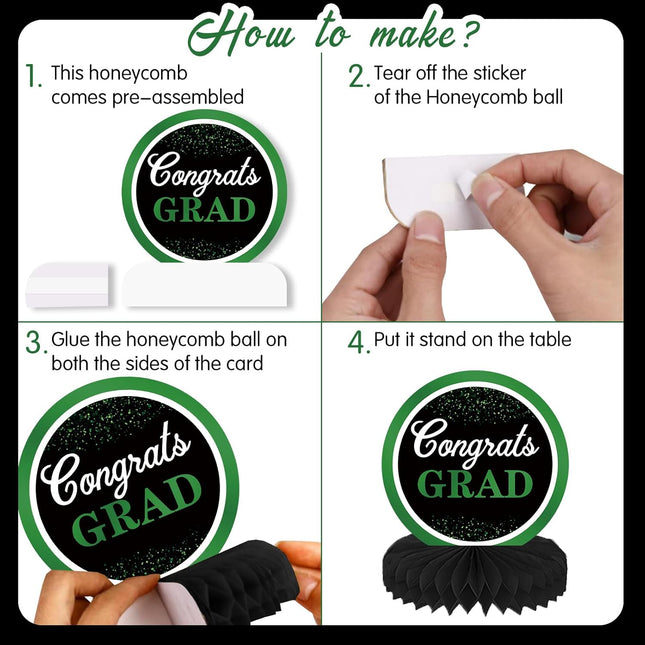 UUBAO 9 PCS Custom Graduation Party Honeycomb Centerpieces Class of 2025 Congrats Grad Decorations Congratulate Graduation Table Toppers for Graduation Party Favor Supplies (Dark Green)