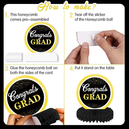 UUBAO 9 PCS Custom Graduation Party Honeycomb Centerpieces Class of 2025 Congrats Grad Decorations Congratulate Graduation Table Toppers for Graduation Party Favor Supplies (Yellow)
