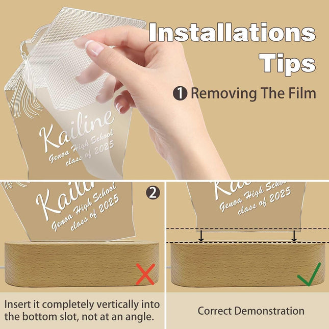 UUBAO Personalized Graduation Lamp Gifts for Her or Him Class of 2025 Custom Name College & Year Congrats Grad 3D Illusion Night Light Decoration for High School Graduation or University (Mortarboard)