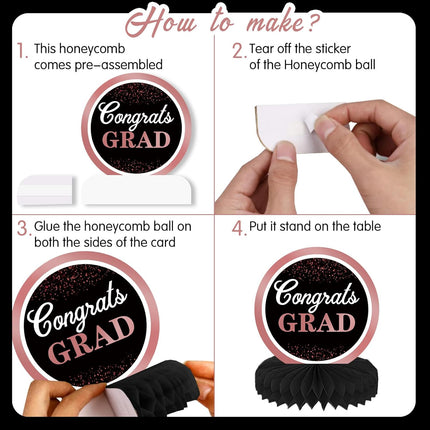 UUBAO 9 PCS Custom Graduation Party Honeycomb Centerpieces Class of 2025 Congrats Grad Decorations Congratulate Graduation Table Toppers for Graduation Party Favor Supplies (Pink)