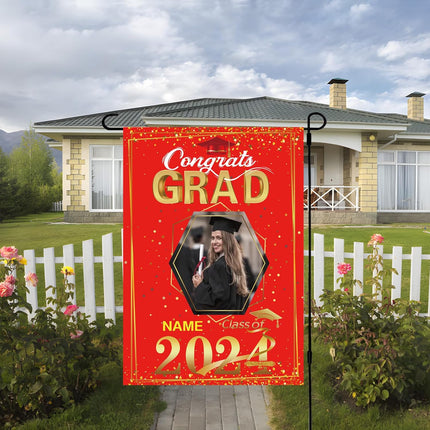 UUBAO Custom Graduation Garden Flag with Photo Class of 2025 Congrats Grad Double Sided Yard Flag Decorative Gifts (Red)