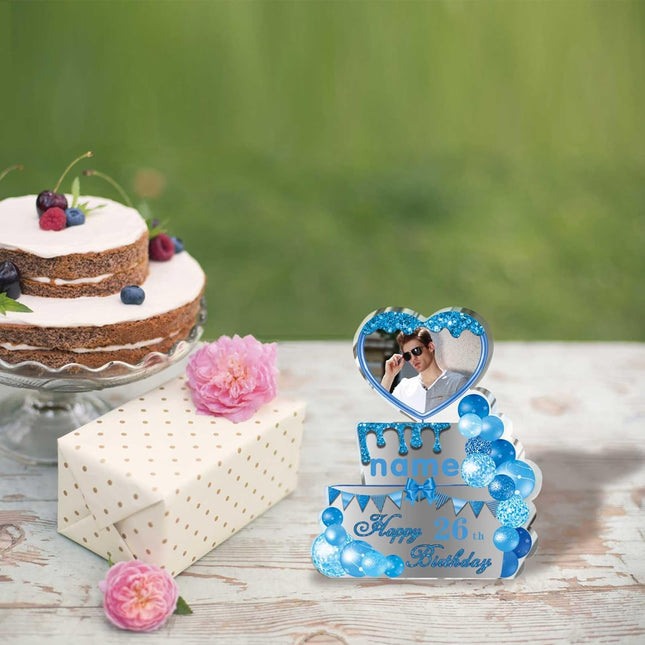 UUBAO Custom Happy Birthday Acrylic Plaque Desktop with Photo Personalized  Birthday Gift Ideas Keepsake Paperweight Sign(Blue)