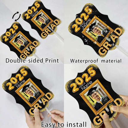 UUBAO Personalized Graduation Double Sided Face Fan Class of 2025 Customized Graduation Head Face Cutout with Handle Fun Photo Prop Supplies(Dark Green)